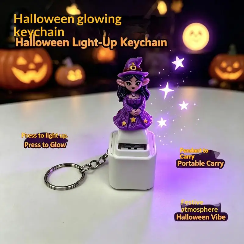 Cute Halloween Witch Doll Keychain Glowing LED Pendant Durable Bag Charm for Themed Party Backpack Decor Gift