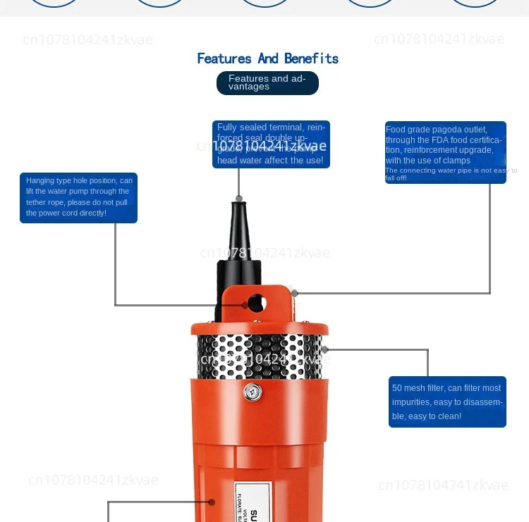 12V 24V 220V Lift=70m Small Solar Panel Deep Well Submersible Pump Electric Water Delivery Pump 6L/min