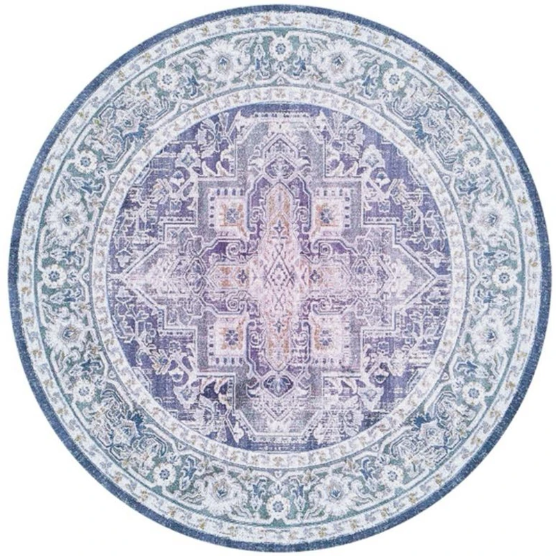 Nordic printed circular carpet geometric retro pattern  home living room decoration anti slip floor mat door 