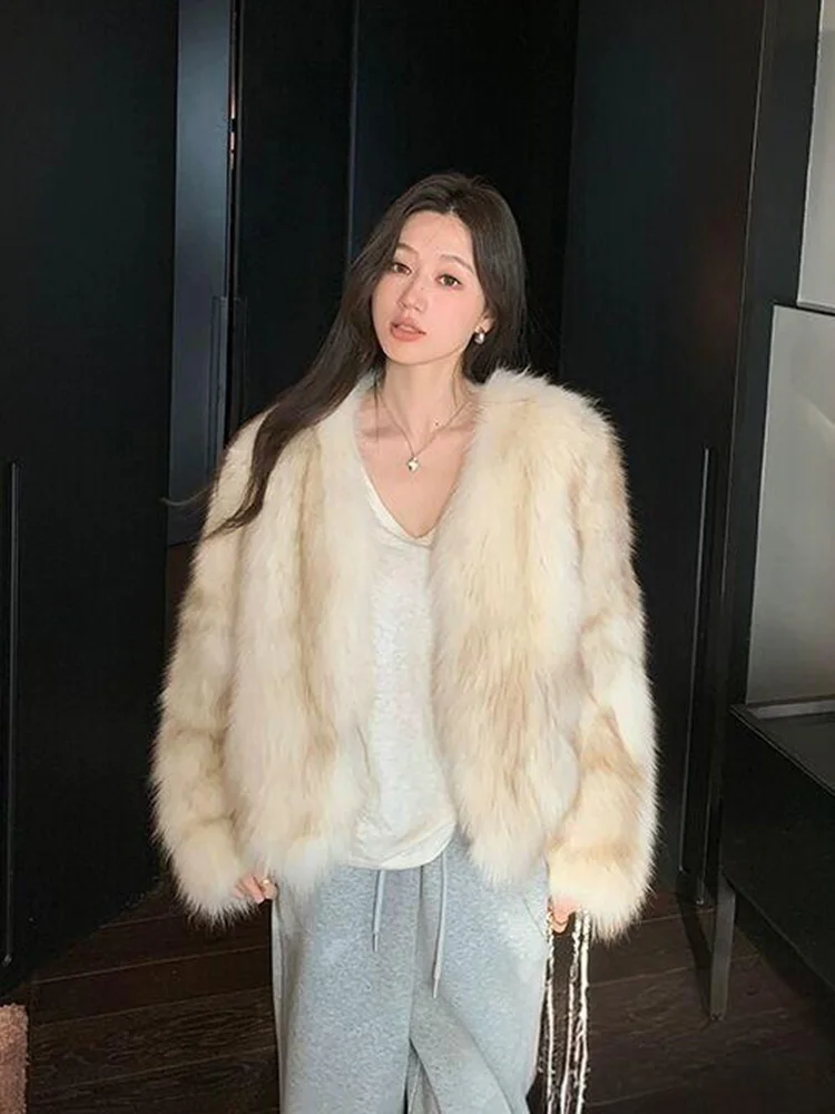 Femmes hiver Chic fausse fourrure manteau mince à manches longues élégant fausse renard veste mode coréenne douce femme chaud tout Match hauts vêtements d'extérieur