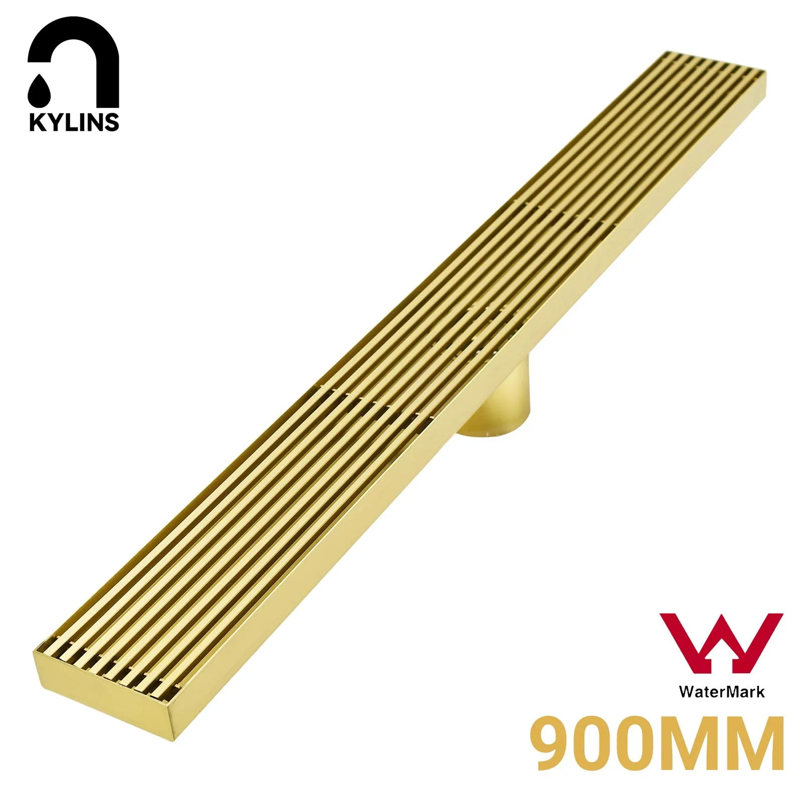 **Sydney Stock** KYLINS Shower Grate Brushed Gold 900mm Slim Linear Stripe Fence Floor Drain 50mm Outlet