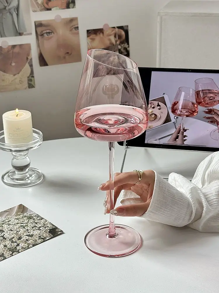 Northern Europe Large Capacity Pink Red Wine Wine Glass High-Value Home Crystal Champagne Glass Cup Oblique Mouth Goblet