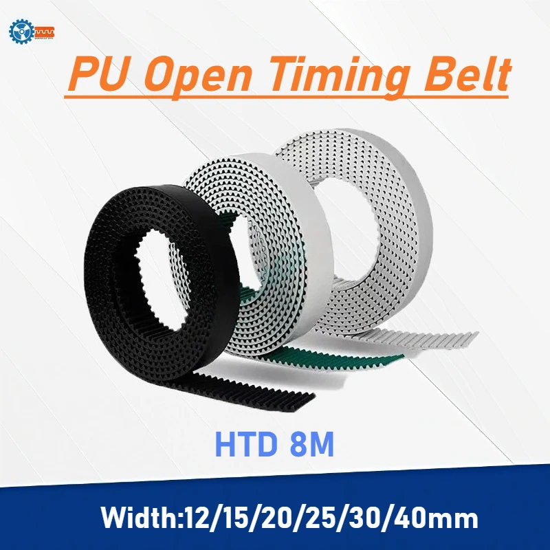 

HTD 8M Open Timing Belt PU Polyurethane Steel Wire Green Cloth Robot Arm Translation Synchronous Belt Width 12/15/20/25/30/40mm