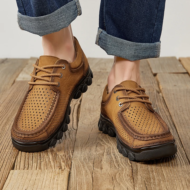 

Летние уличные оксфорды, качественные мужские классические мужские кроссовки на толстой подошве, удобная повседневная обувь из натуральной кожи