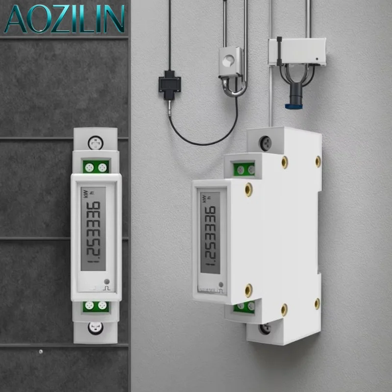AOZILIN DDS3366D-1P Single Phase Digital Energy Meter LCD Display RS485 Modbus DIN Rail AC Power Consumption Meter