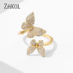 ZAKOL Exquisite Micro Inlay Zircon Butterfly Open Rings for Women Fashion Wedding Party Jewelry