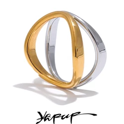 Yhpup Minimalist Stainless Steel Double Color Technology Fashion Ring Waterproof Personalized Popular Jewelry Bijoux
