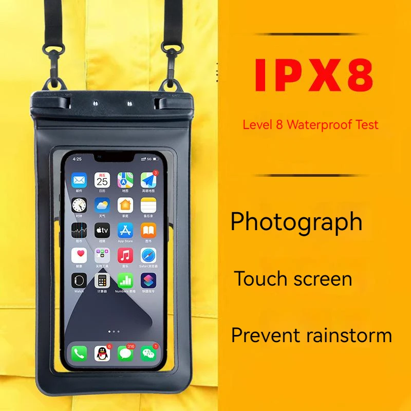 7.5 Inch Waterproof Phone Bag Diving Swimming Phone Case Cover Touch Screen Takeaway Rider Holder Beach Seaside Cellphone Pouch