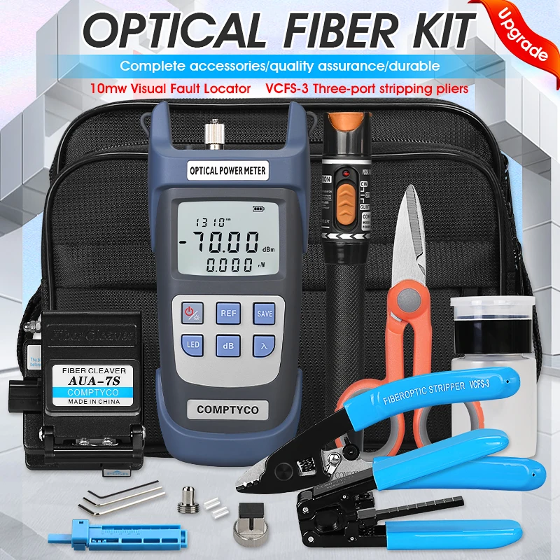 

FTTH Fiber Optic Cold Splicing Kit Set AUA-7S Cutting Knife Red Light Pen Optical Power Meter Three-mouth Nomiller Pliers