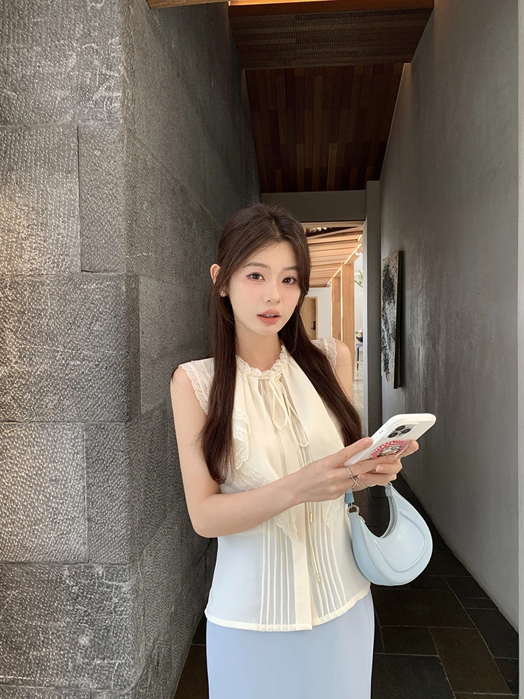 

Женский летний топ Syeee Lace Svel с завязками, дизайнерский, с эффектом складок, из других материалов, для женщин