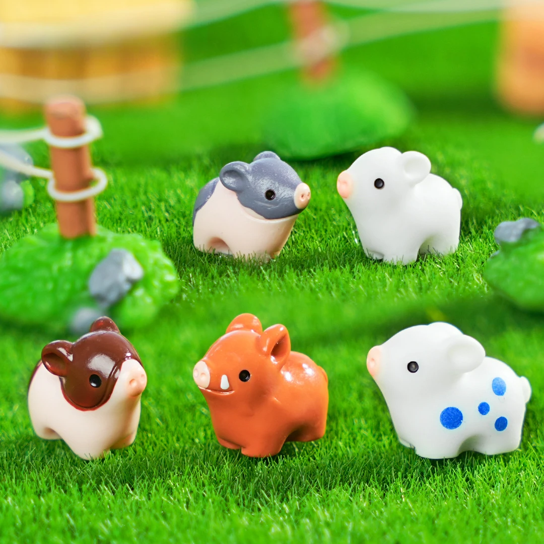 24PCS Micro Pig Figurine Resin Ornaments Miniature Model Mini Animal Statue Bonsai Decoration Garden DIY Dollhouse Home Decor
