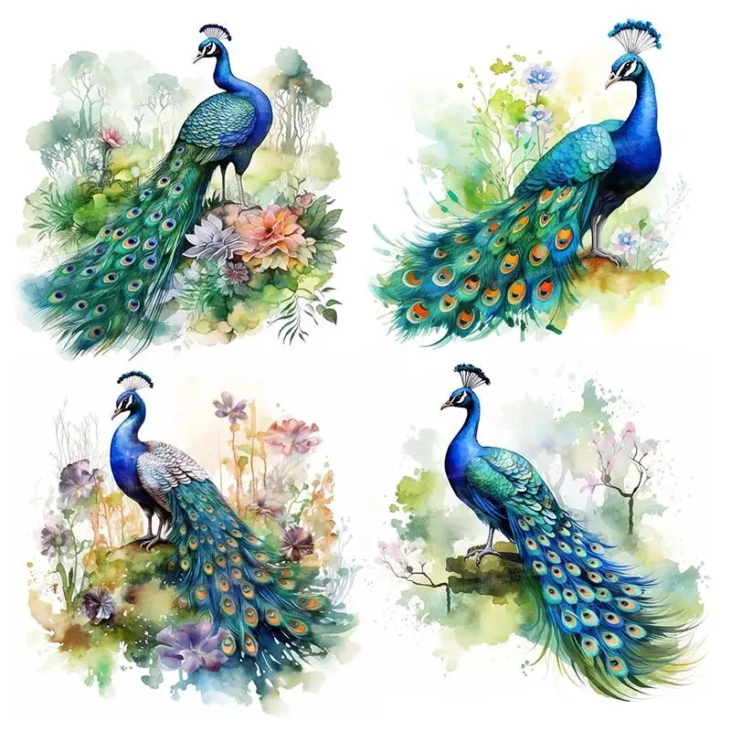 Peacock Watercolor Wall Sticker Bathroom Living Room Background Decorations Wallpaper Animals Self Adhesive Stickers M954