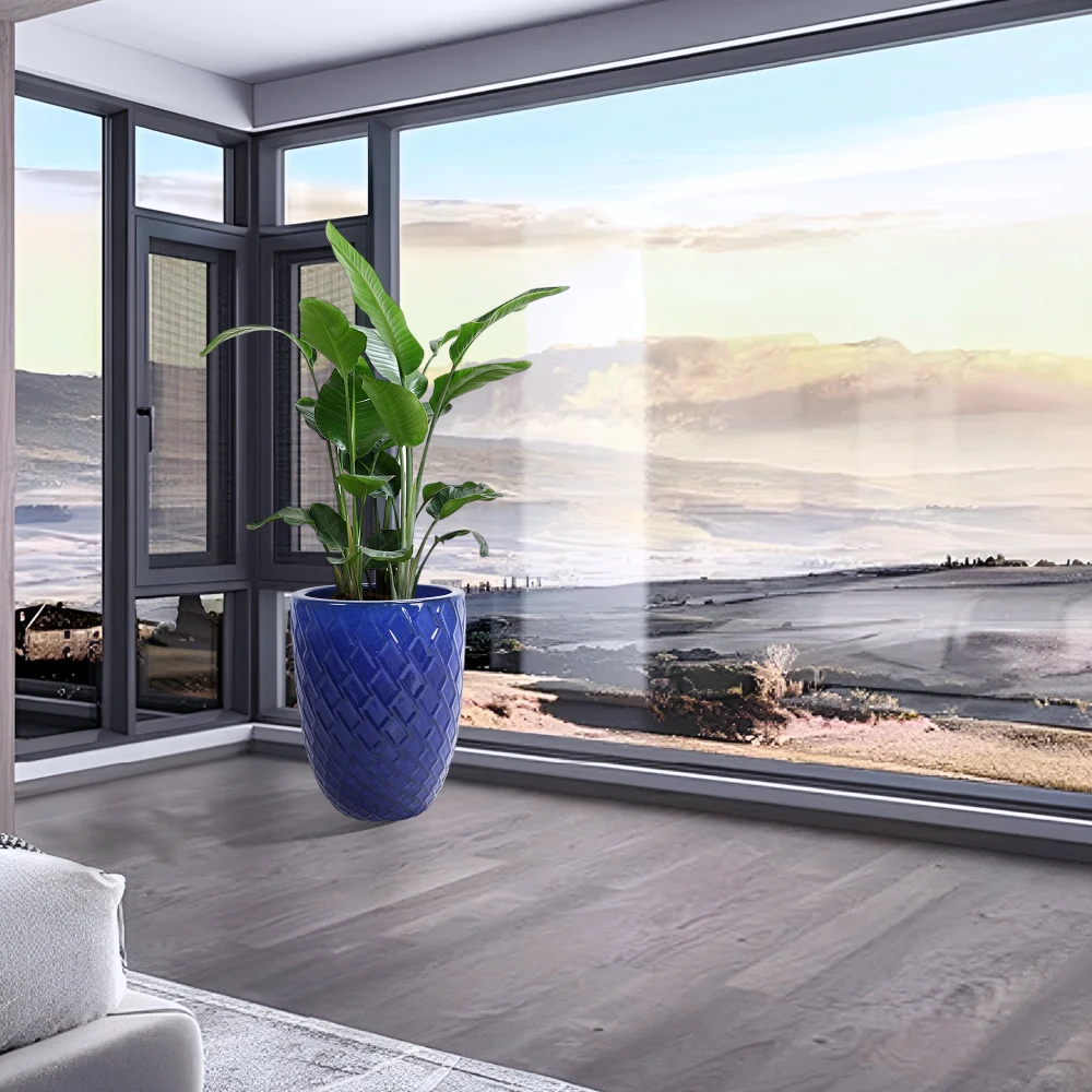 

Керамический цветочный горшок с ромбовидным узором, ручной работы, из дышащей глины, диаметр 17 дюймов, для декора дома и прихожей