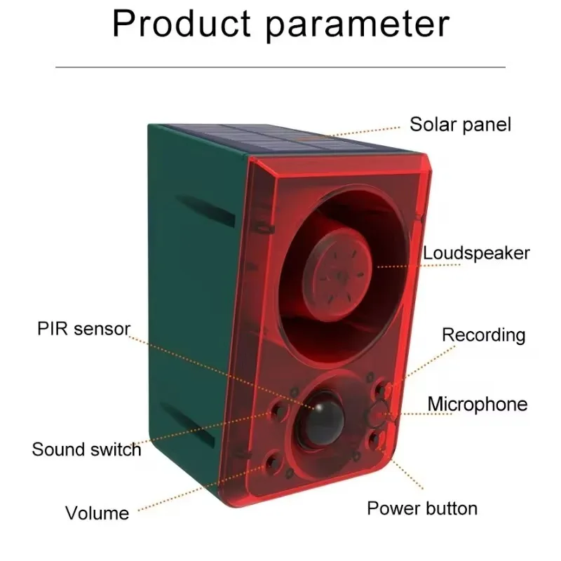 Détecteur de mouvement solaire extérieur avec télécommande, alarme pour ferme, cour, jardin, garage, abri, 129DB