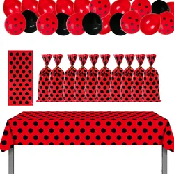 Ladybug Party Supplies Tablecloth Black Polka Dots Candy Bags for Guest  Latex Balloon Girls Birthday Party Supplies Wedding