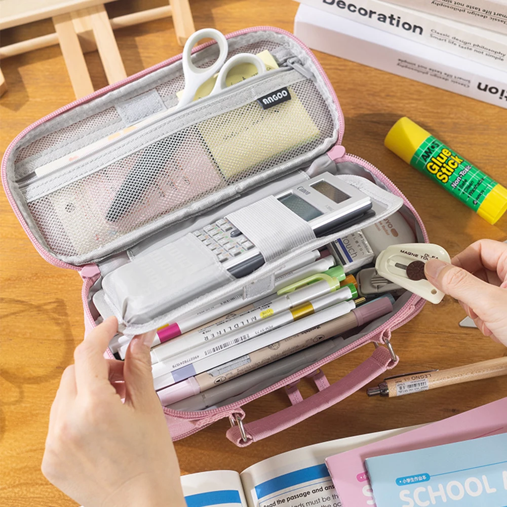 Federmäppchen, großes Fassungsvermögen, Federmäppchen mit Griff, multifunktionale Federmäppchen, einfache Reise-Briefpapiertasche für Teenager, Mädchen und Jungen