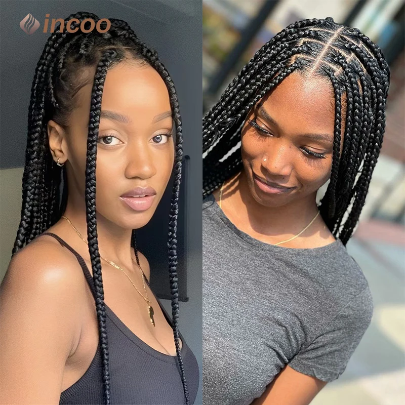 Synthetic Braided Wigs Knotless Box Braid Wig Full Lace Front 36" Long Cornrow Braids Lace Wigs Hair Wig For Black Women Incoo