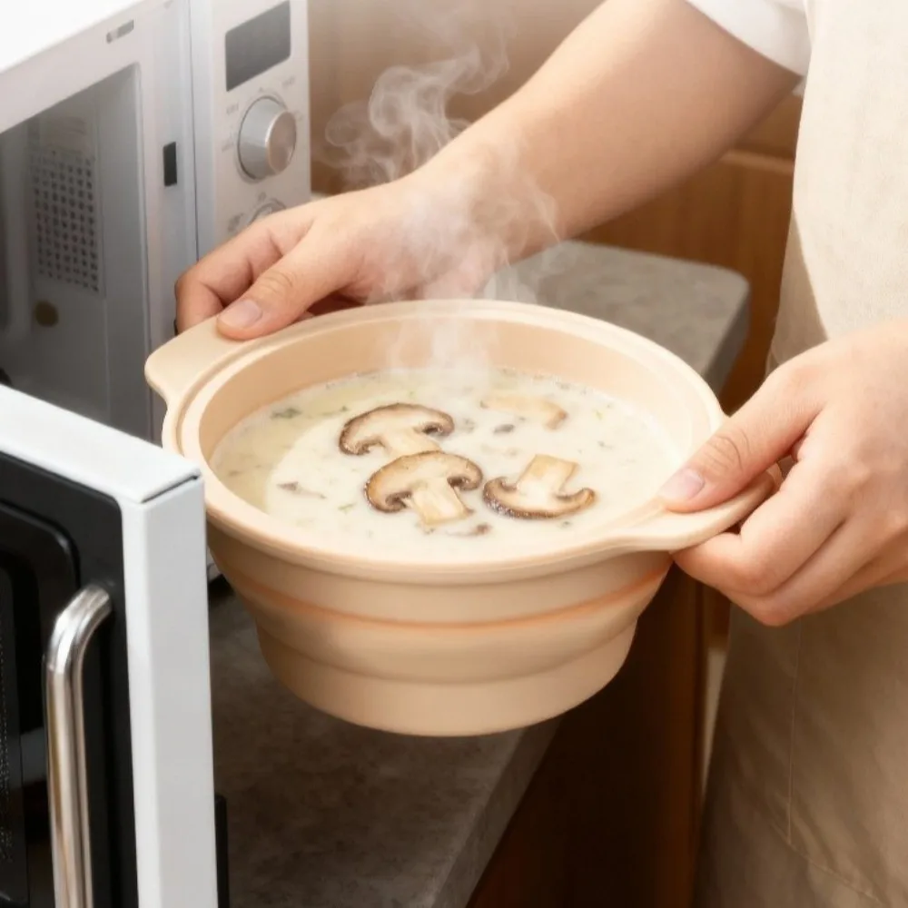 

Food Grade Silicone Collapsible Steaming Pot Foldable Heat-resistant Silicone Steamer 1.25L Large with Lid