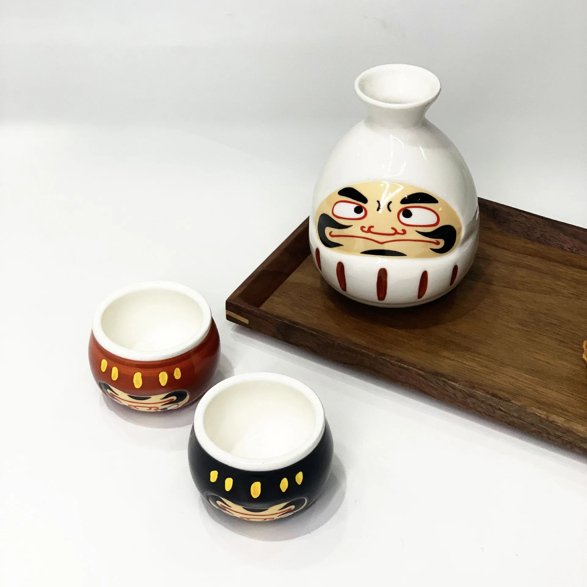 Japanese Sake Pot Kit Hand Painted Daruma shochu Cup Set Retro Wine Ceramic Two Cups Barware For Gift Bar Sets Accessories