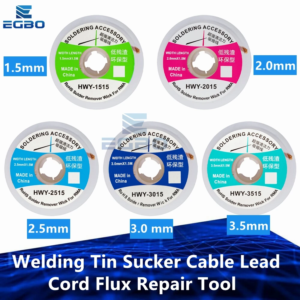 Desoldering Braid Solder Remover Wick Wire 1.5mm 2mm 2.5mm 3mm 3.5mm 1.5m Welding Tin Sucker Cable Lead Cord Flux Repair Tool An