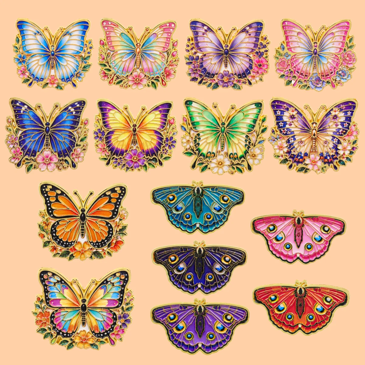 Floral Butterfly Moth Enamel Pins Peacock Moth Brooch Lapel Pin Badge on Clothing Accessory Fashion Jewelry Gift For Friend