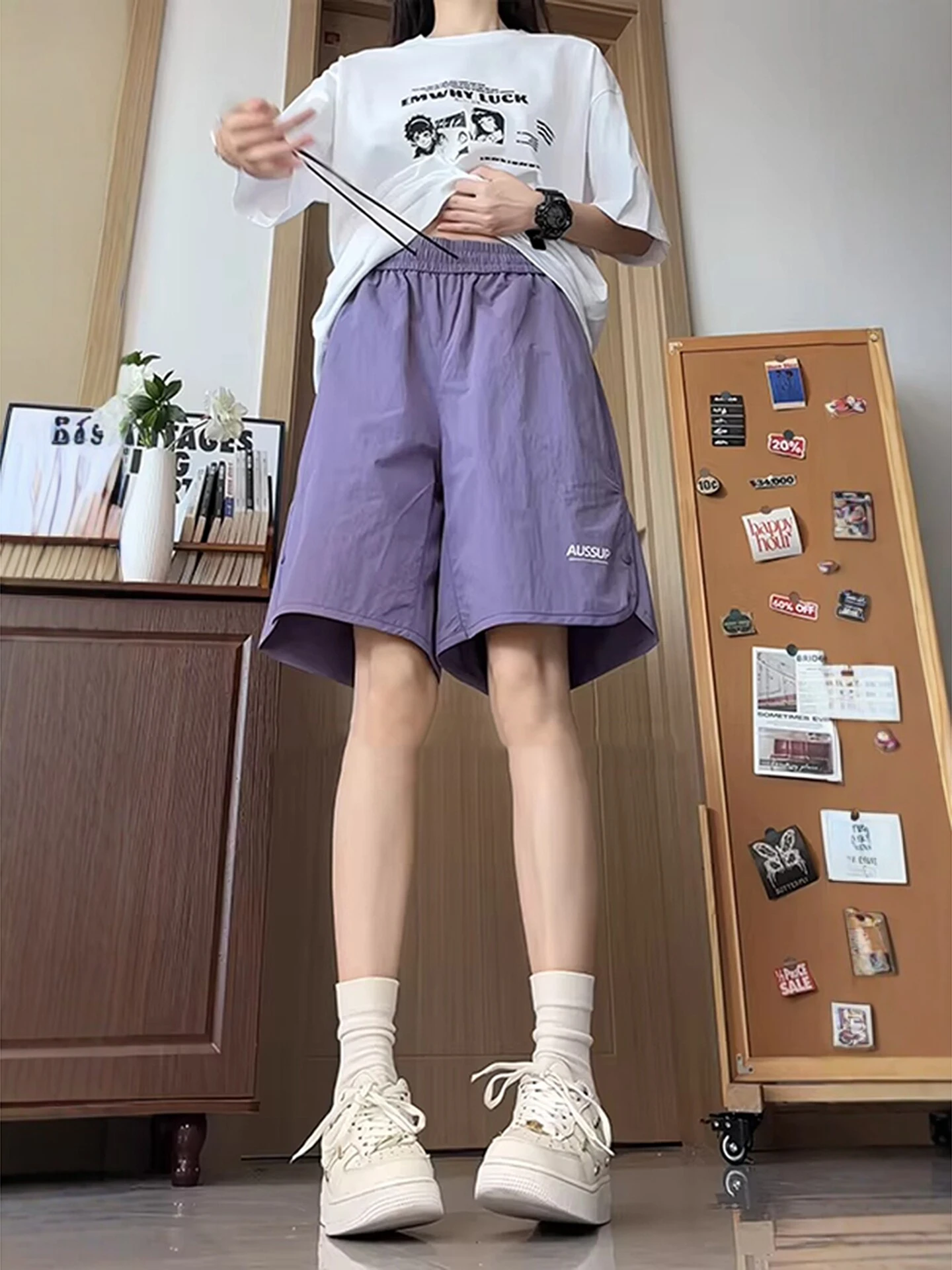 

Qui Dry Ice Silk orts Men's Summer Thin Sport Running Five-Quarter Length Beachy Casual Straight Leg Non-Iron Treaent