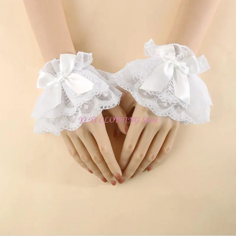 

N5KF Wrist Cuffs With Lace Designs Nails Photography Props Soft Elastic Cuffs For Photographers Bloggers