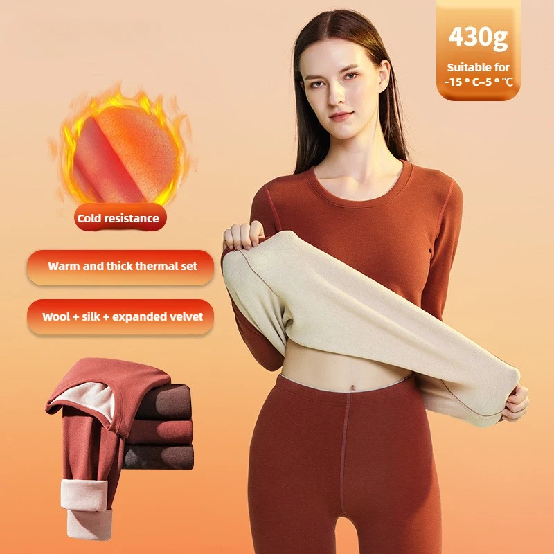 Conjunto de ropa interior térmica ultracálida para mujer, Base con forro polar de invierno, Base de mezcla de lana y seda, ropa de invierno para mujer