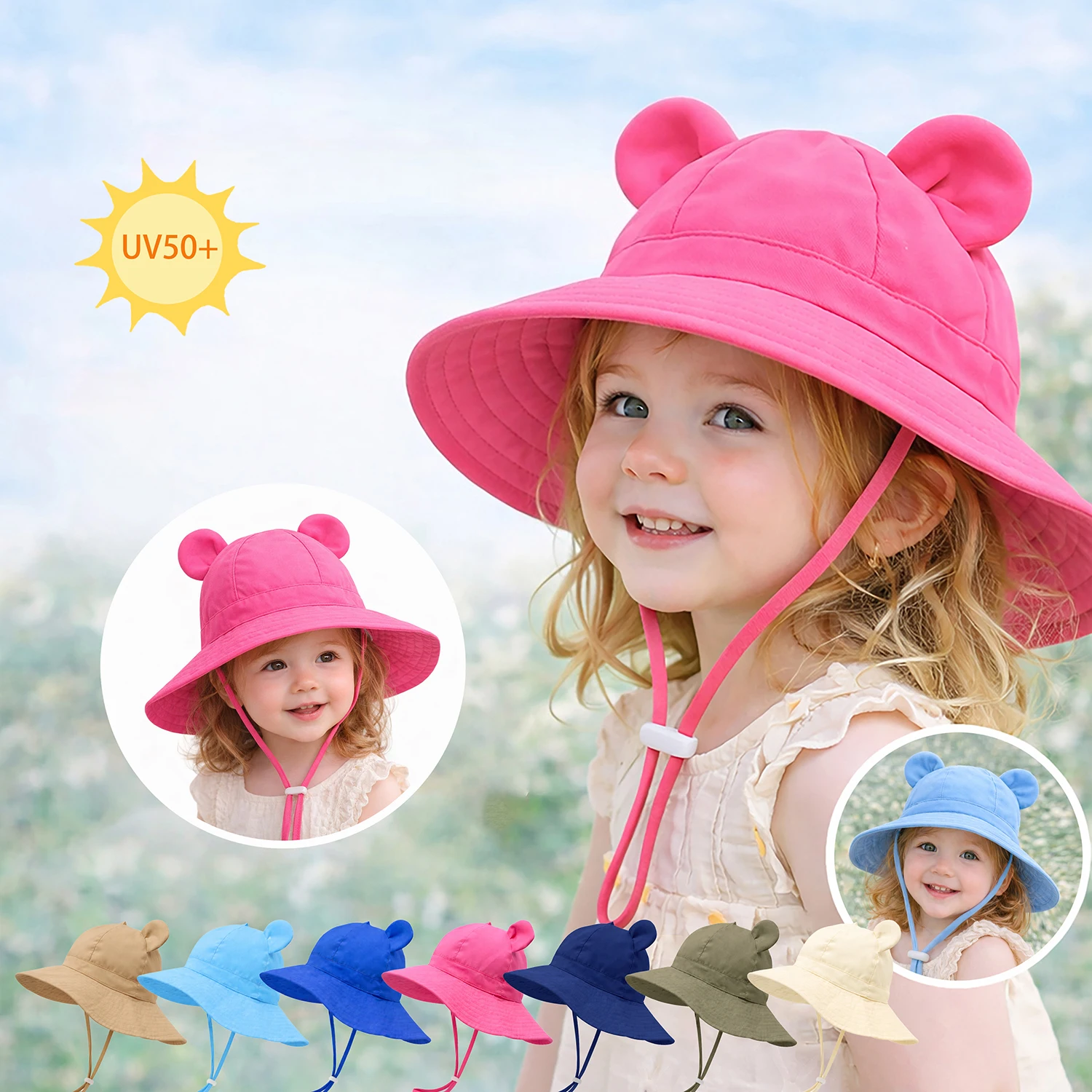 Children's Outdoor Summer Sun Hat Sunscreen Hat Sun Hat Multi-Colored Ears Large Brim Baby Fisherman Bucket Hat