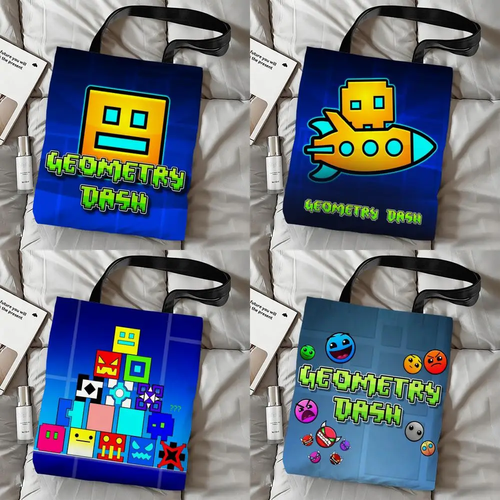 G-Geometry Dash V-Video Storage Bags Double-Sided Print Canvas Tote Bag Fashion Large Capacity Women's Shoulder Handbag