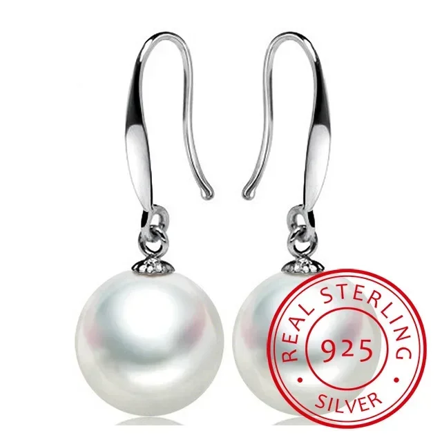 Plata de Ley 925 personalizada, nueva moda Pendientes de gota de perlas de 10mm, joyería para mujer y niña, abalorio para fiesta de boda, regalo para pareja, joyería