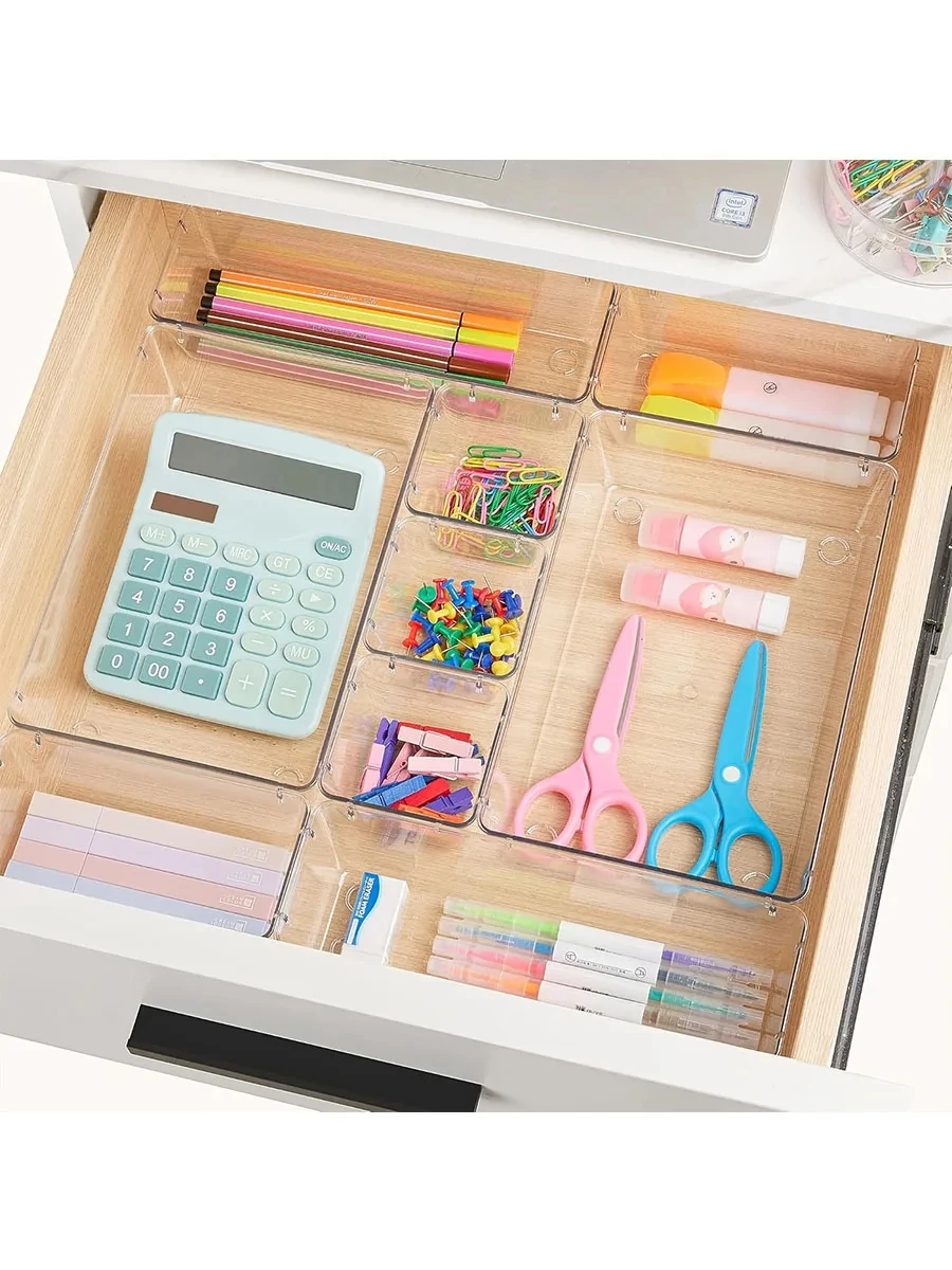 6/9/12Pack Drawer Organizers Clear Plastic Tub Containers for Bathroom Dressing Table Storage, Home Organization Makeup Kit view 2