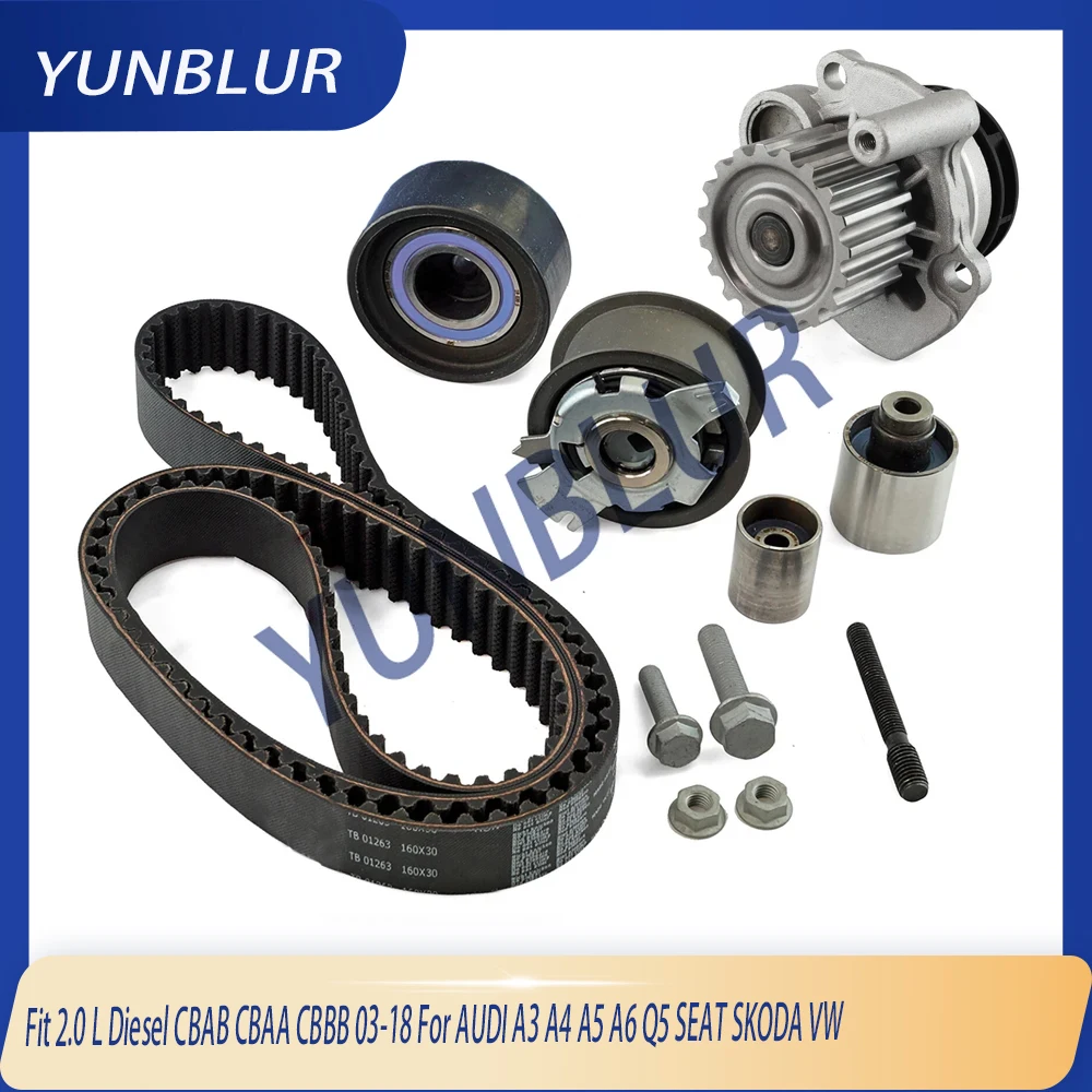 Water Pump & Timing Tensioner Belt Kit Fit 2.0 L Diesel CBAB CBAA CBBB 03-18 For AUDI A3 A4 A5 A6 Q5 SEAT SKODA VW Engine Part