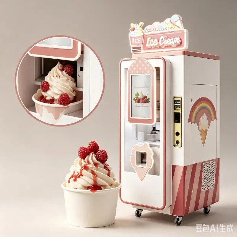 Customized Ice Cream Vending Machine Automatic Soft Serve Dispenser Commercial Frozen Dessert Kiosk Smart Self Service Solution