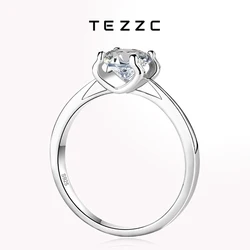 Tezzc 0.5ct 1ct Moissanite Ring 925 Sterling Silver Lab Diamond For Women Wedding Engagement Rings Band Jewelry with Certificate