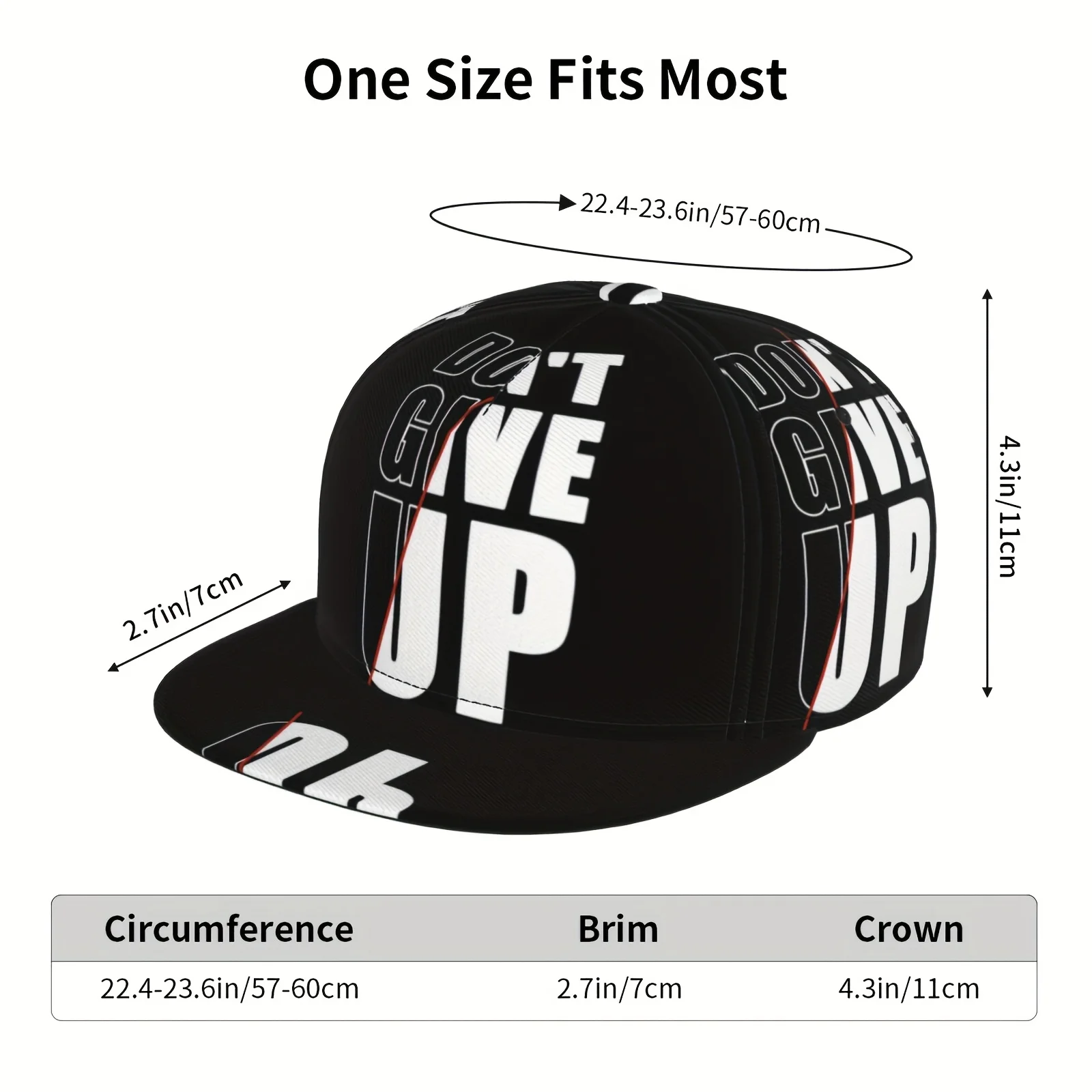 Unisex Adjustable Snapback Baseball Cap with "Don't Give Up" Motivational Lettering - Lightweight 100% Polyester Flat Brim Hat