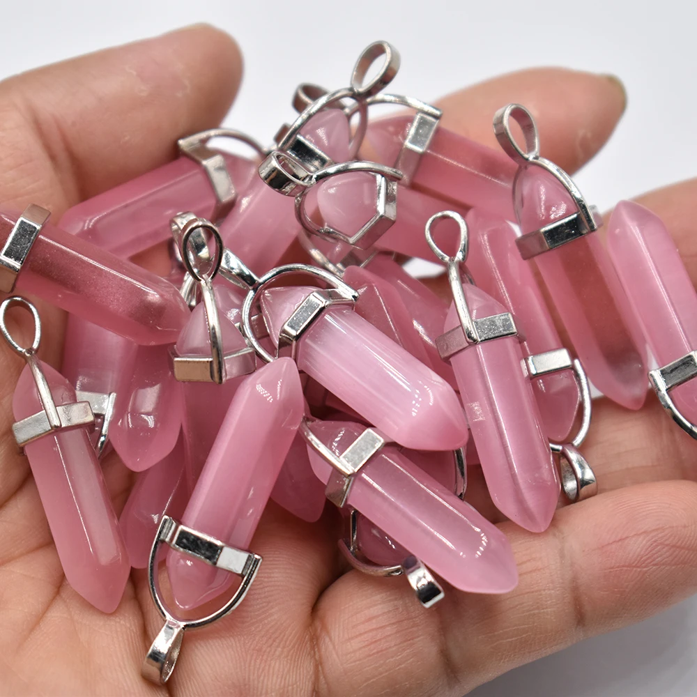 Großhandel 24 Stück/Set Modische, hochwertige Katzenaugen-Stein-Mix-Säulenanhänger, Chakra-Anhänger für die Schmuckherstellung, kostenloser Versand – Detail 5