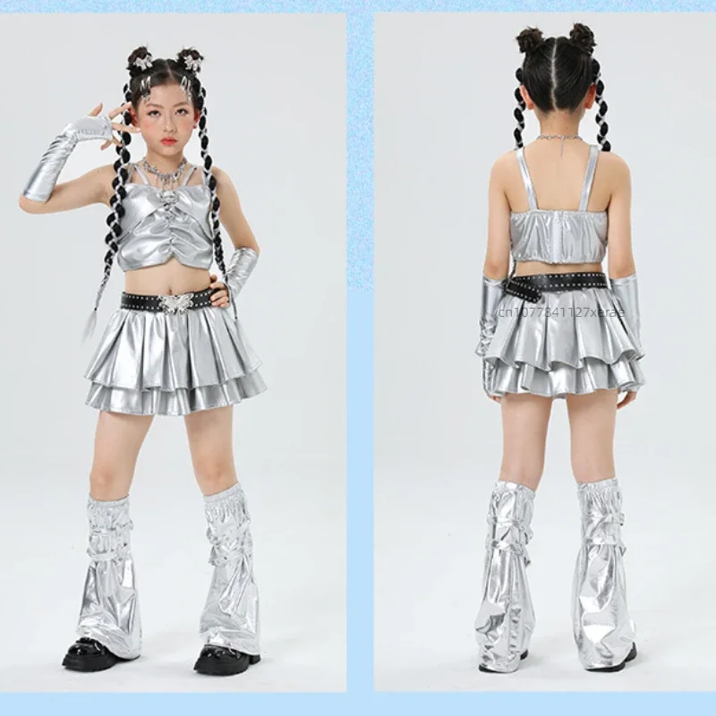 

Silver Jazz Dance Super Trendy Clothing, Jazz Dance Practice Clothes for Children's Festival Performances, Girls' Runway Shows