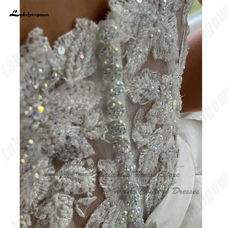 Yanshmigown-Robe de mariée en satin de luxe avec poches, corsage en dentelle de cristal, épaules dénudées, chérie des patients de princesse, 2023