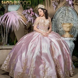 EVLAST Customized Pink Quinceanera Dress Ball Gown Gold Lace Applique Beading Crystal Corset Sweet 16 Vestido De 15 Anos TQD931