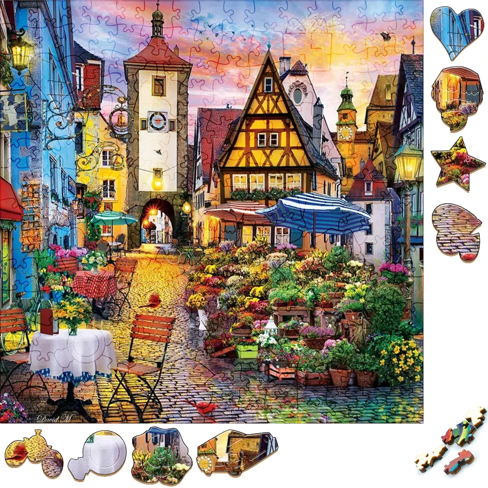 

Beautiful Wooden Puzzles Night View Of Town Wood Jigsaw Puzzle Craft Irregular Family Interactive Puzzle Best Gift for Adults