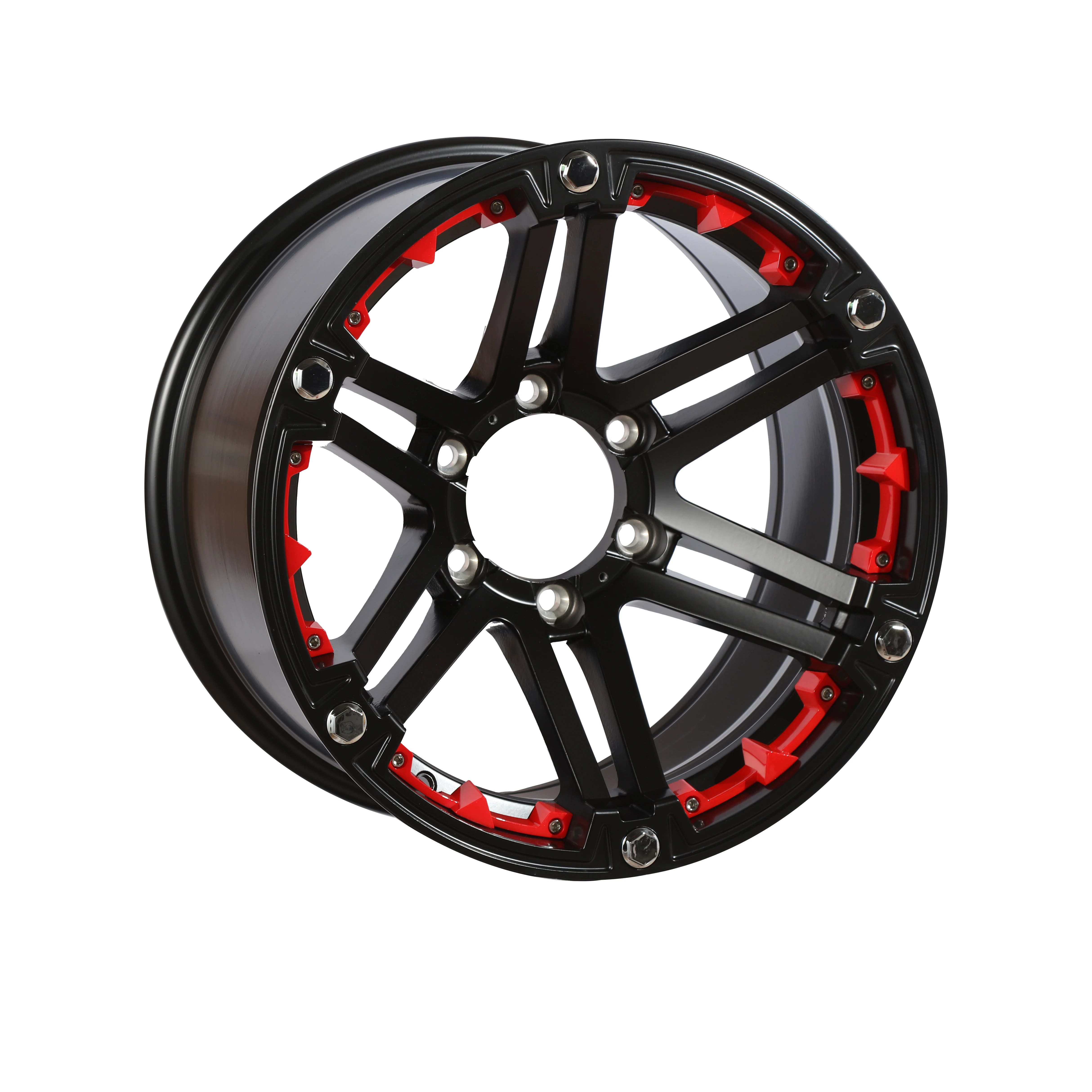 66099 Smart 16 Inch Black Machine Face Red Lip 6Lugs 6Holes 17*7.5  Wheels Aluminum Alloy Car Wheel Rims 4*4 Offraod Wheel Rims