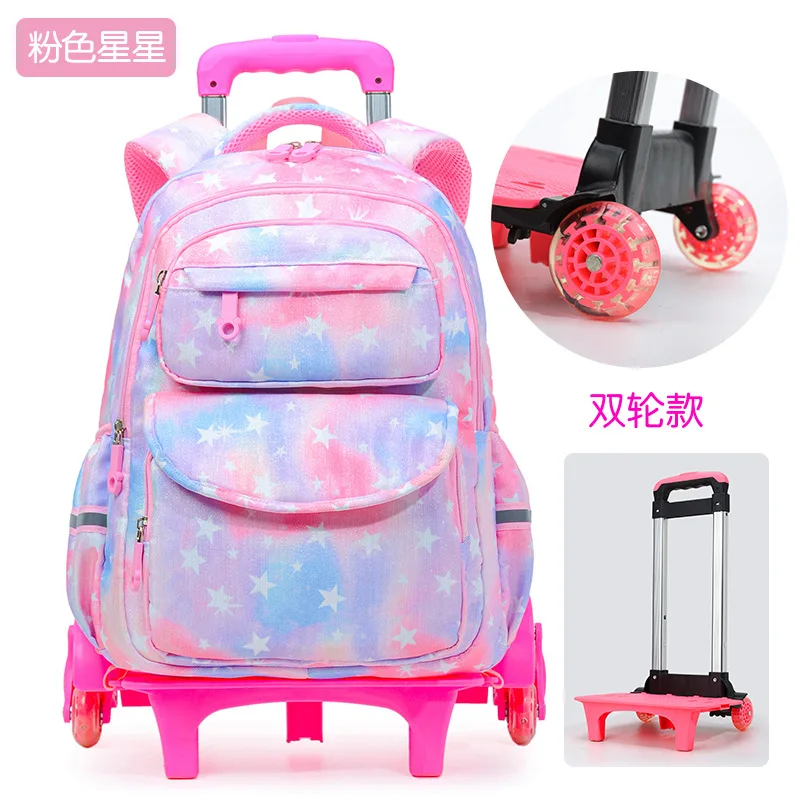 New Style Pull Rod Backpack for Girls Large Capacity Primary School Backpack Anti Splashing Stair Climbing Pull Rod Backpack