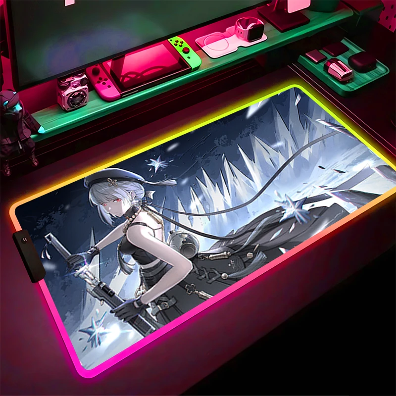 

RGB LED Mouse Pad Gaming Mat PC Accessories Mousepad Desk Mat Non Slip Extended Pad Rubber W-wuthering Waves Sanhua Keyboard Pad