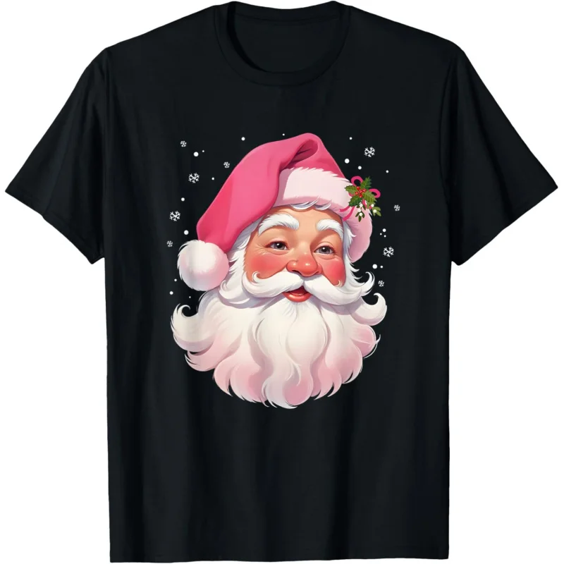 

Christmas Retro Santa Face In Pink Hat Vintage Santa Claus T-Shirt