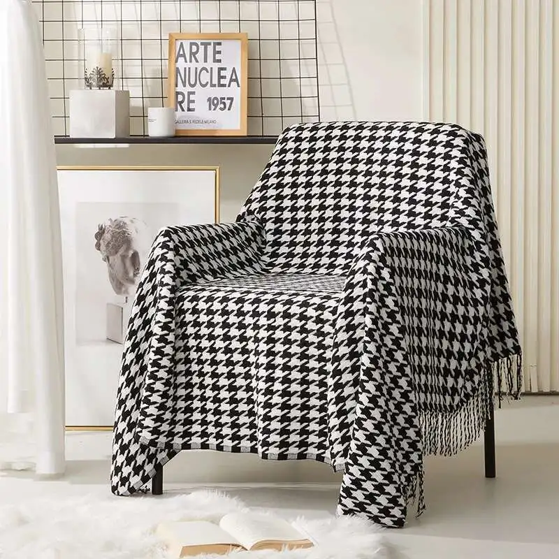 

Chenille sofa cushion black and white thousand bird lattice Sofa Cover Towel four seasons simple sofa blanket full package