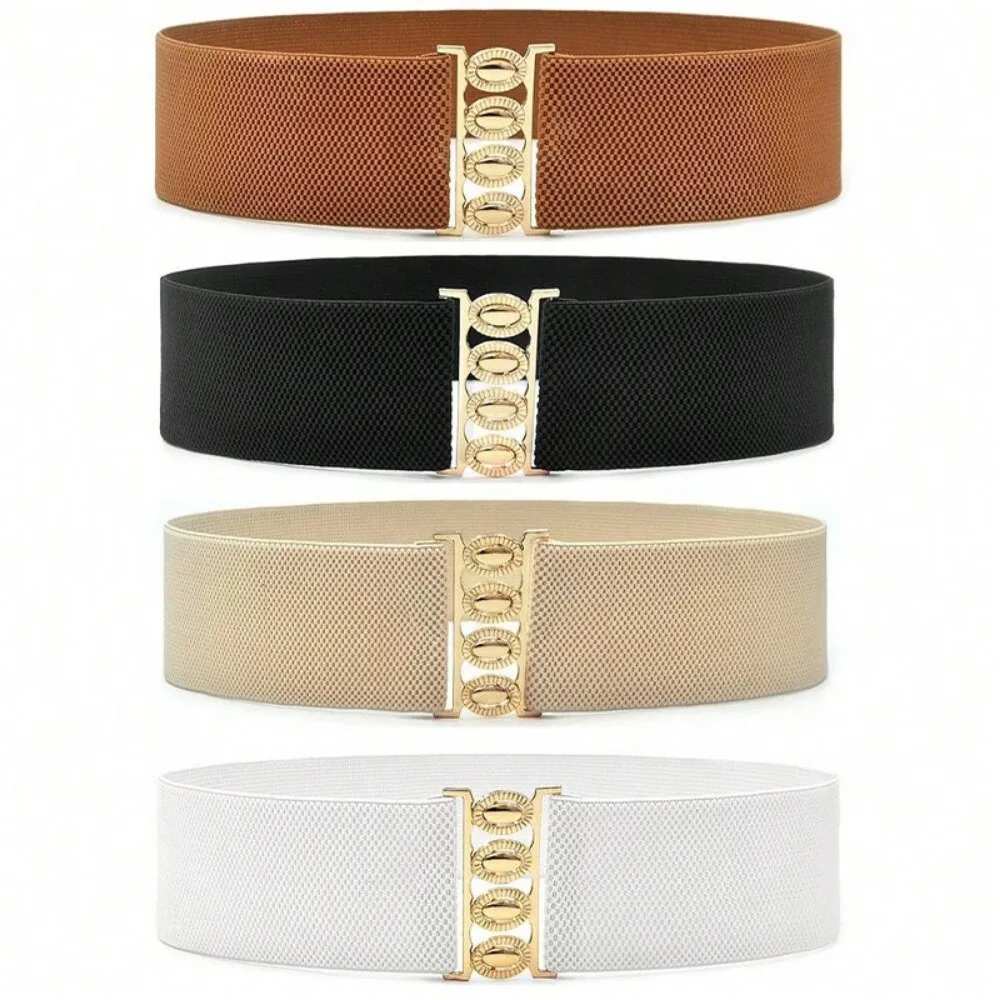 حزام خصر عريض مرن متعدد الاستخدامات للنساء بإبزيم ذهبي وغطاء للخصر وأشرطة حزام الخصر مقترنة مع معطف الفستان