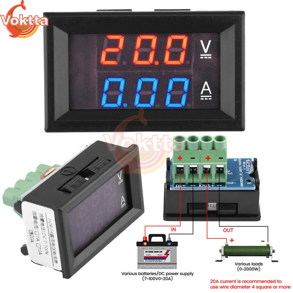 DC7-100V 20A 50A Mini woltomierz cyfrowy Tester detektora miernik napięcia prądu amperomierz DC 0.28 \