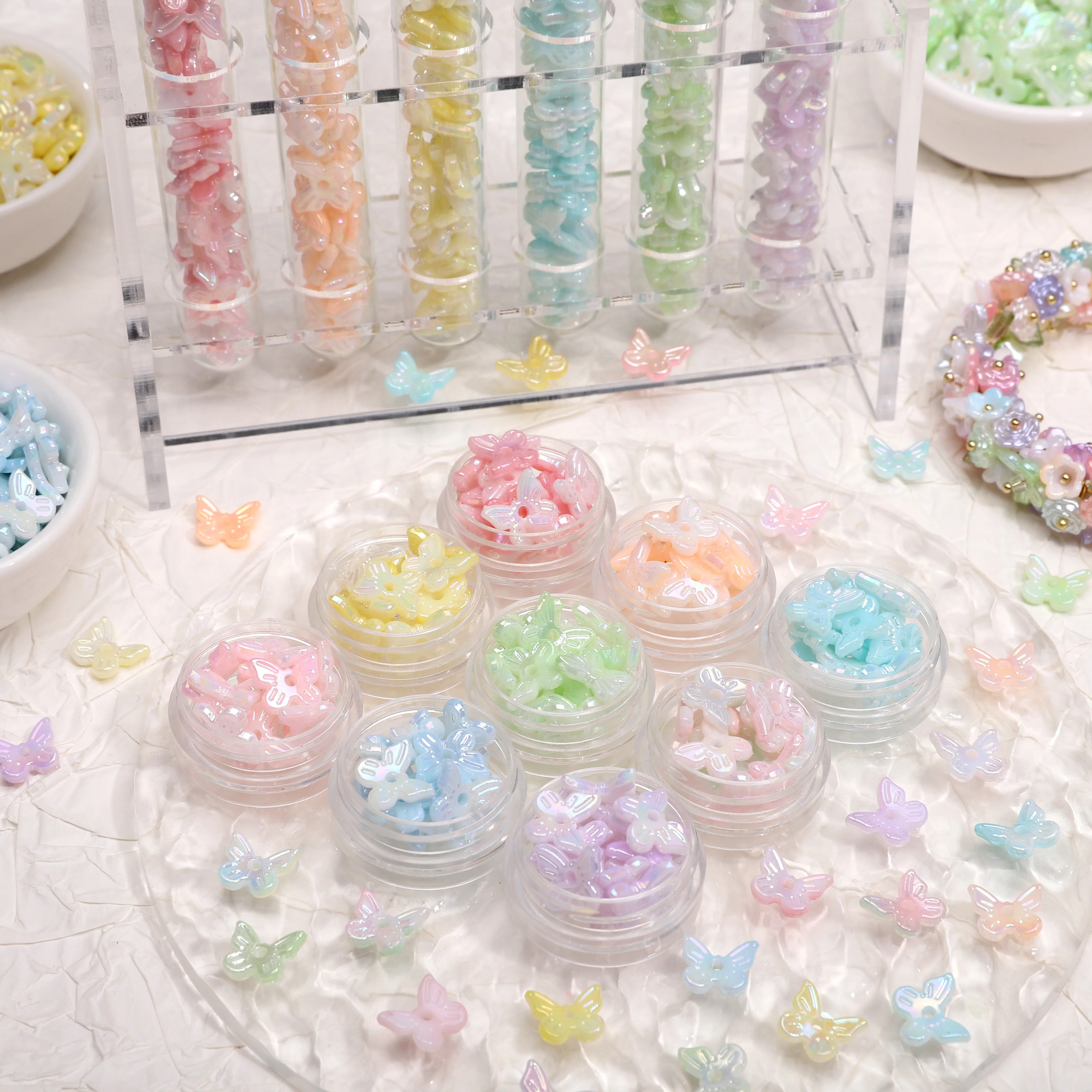 

100pcs Colorful Butterfly Beads ABS Imitation Pearl Beads For Jewelry Making Crafts DIY Bracelet Phone Chain Accessories 10x11mm