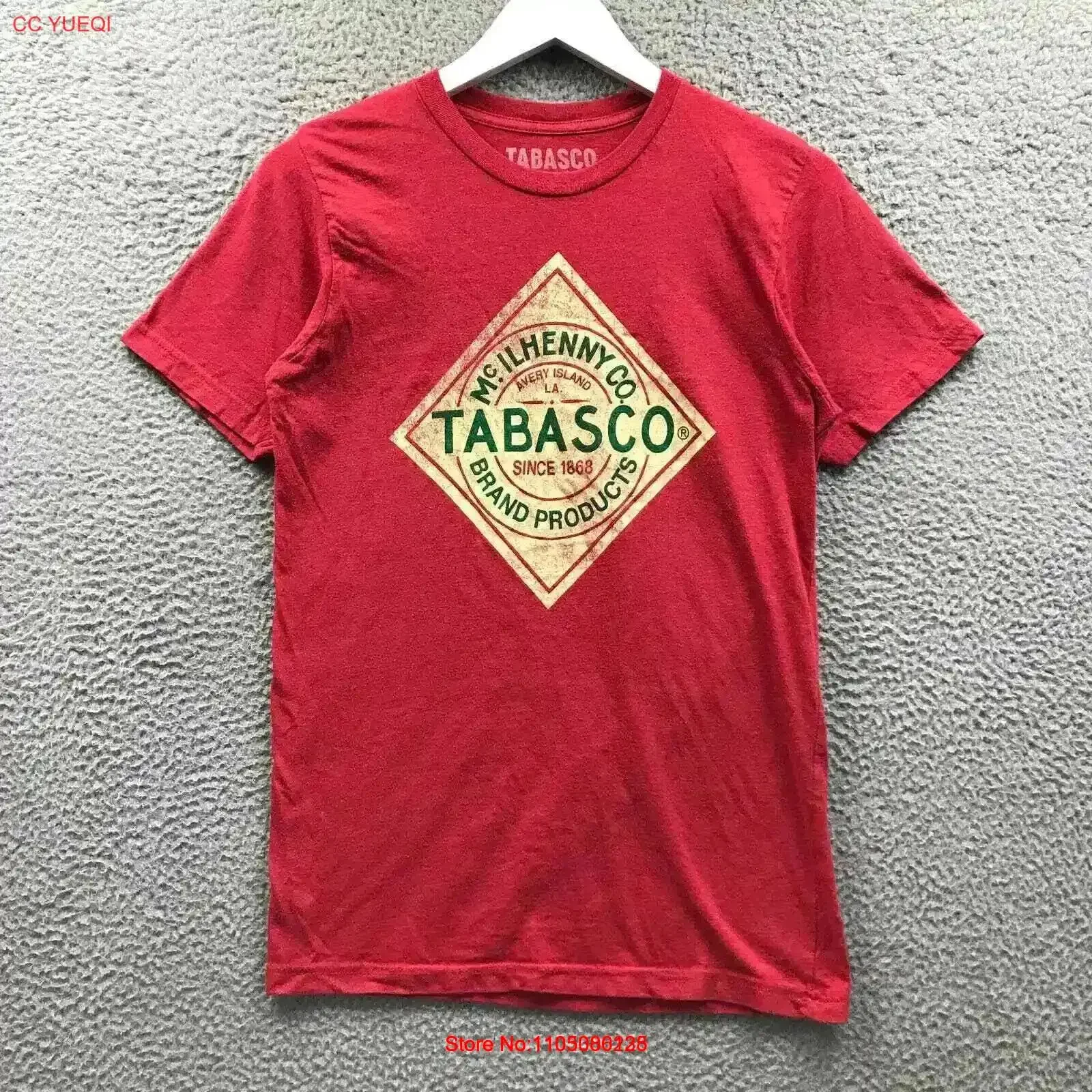Tabasco camiseta para hombre pequeño S cuello redondo rojo vintage lavado cómodo Casual suave homme transpirable versátil ligeramente